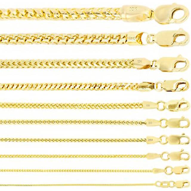 10k Yellow Gold Solid Franco 0.6mm-6mm Diamond Cut Spiga Chain Necklace 16- 30