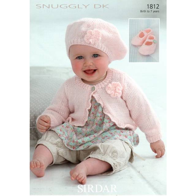 Sirdar snuggly dk knitting pattern - 1812 cardigan, beret & shoes