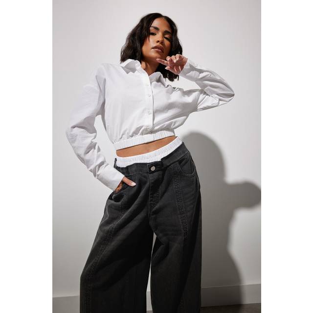 Pixiegirl Petite White Cotton Elasticated Hem Shirt 18 Pixiegirl | Petite Women's Shirts
