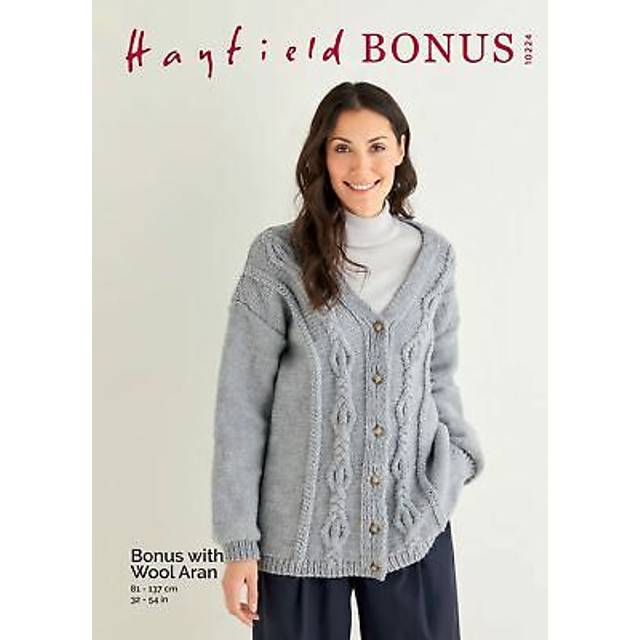 Hayfield bonus aran knitting pattern - 10224 cardigan