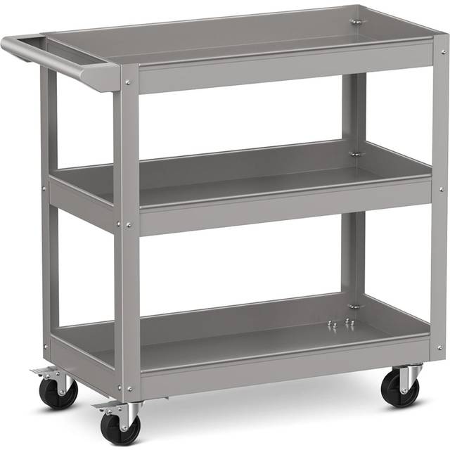 Costway 3 Shelf Grey Tool Trolley with Lockable Wheels