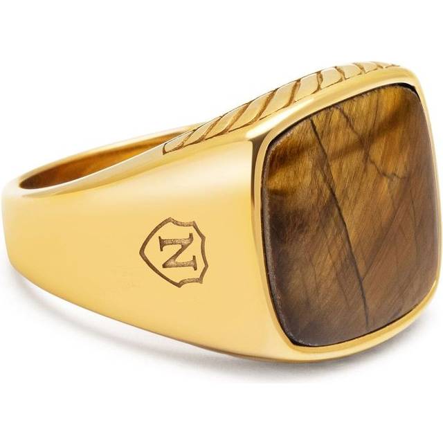 Nialaya Jewelry - gold plated steel ring - men - 18kt Gold Plated Steel/Tiger eye - 12 3/4