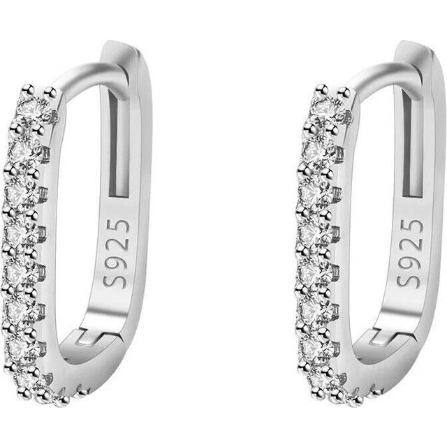 Ladies 925 sterling silver crystal zircon micro pave huggie hoop womens earrings