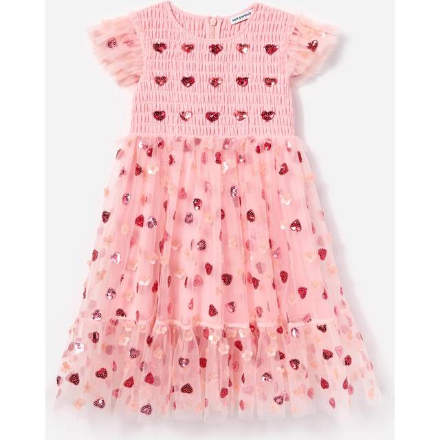Self-Portrait Girls Pink Sequinned Heart Tulle Dress - 8-10 year
