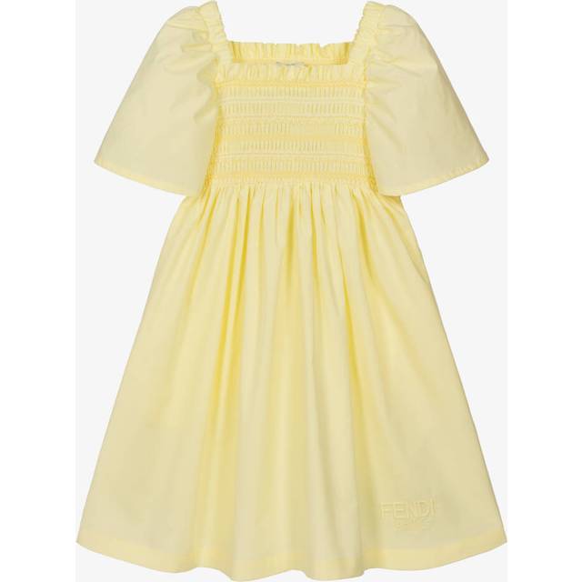 Fendi Girls Yellow Cotton Dress With Smocking - 4 year