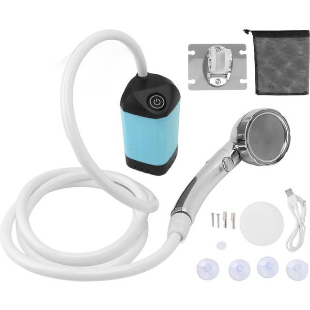 Portable Shower Camping Shower 3 Gears Adjustable Outdoor Camp Shower Pump Electric Rechargeable blue