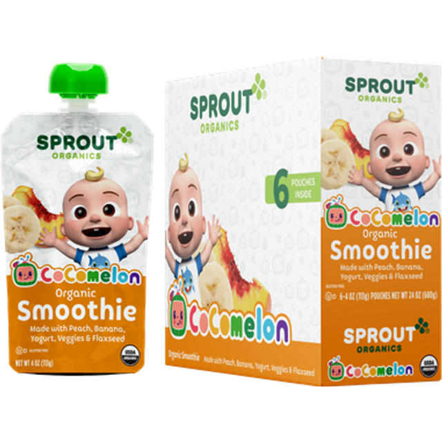 Sprout Organic Baby Food Smoothie 12+ Months Peach Banana Yogurt 6 Pouches