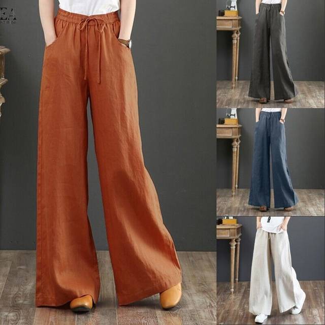 Uk womens side pockets solid long trousers formal work wide leg pants oversized