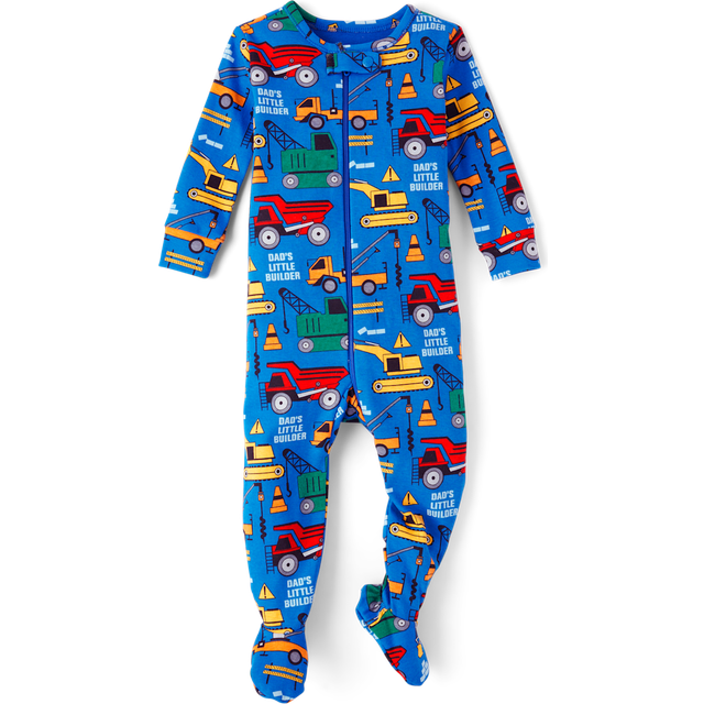 The Children's Place Baby Boys And Toddler Long Sleeve 100% Cotton Zip-Front One Piece Footed Pajamas Construction Trucks 18 Months 24 Months