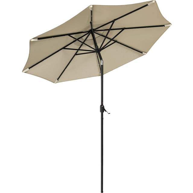 Living and Home Beige 24 Solar LED Crank and Tilt Parasol with Resin Floral Base 3m - Cream