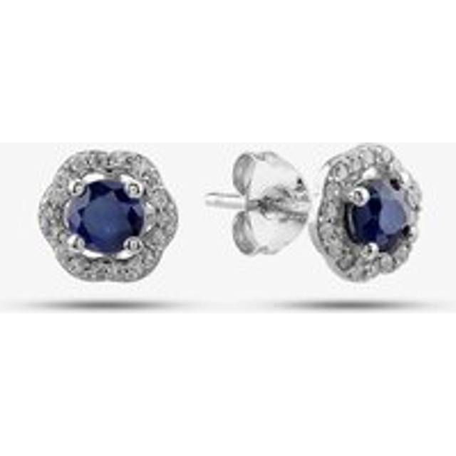 9ct White Gold Sapphire & Diamond Halo Stud Earrings OJE1701-BS - Silver