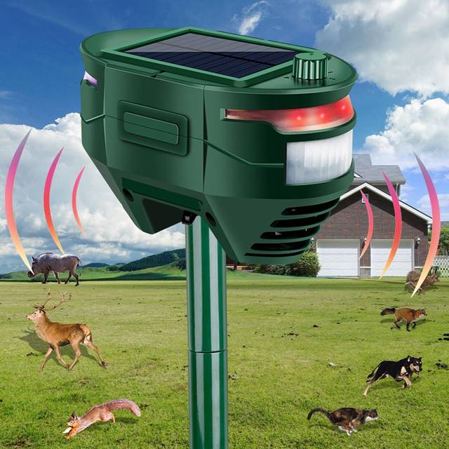 Ultrasonics Solar Animal Repeller Outdoor Dog Cat Rat Repellent Waterproof with Motion Sensor 4 mörkgrön färg