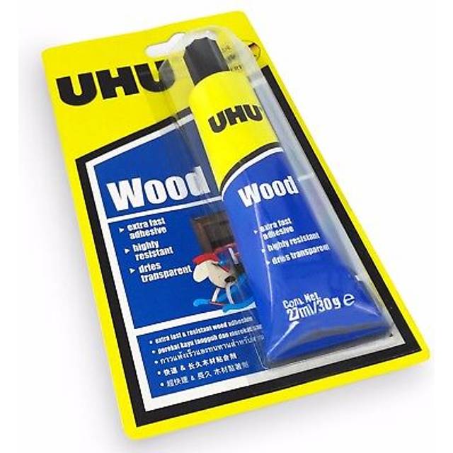 UHU White Wood Glue - Fast Drying - Dries Clear - 27ml - Blister