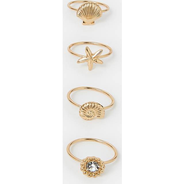 4-Pack Under The Sea Rings Gold, Size: S - Accessorize