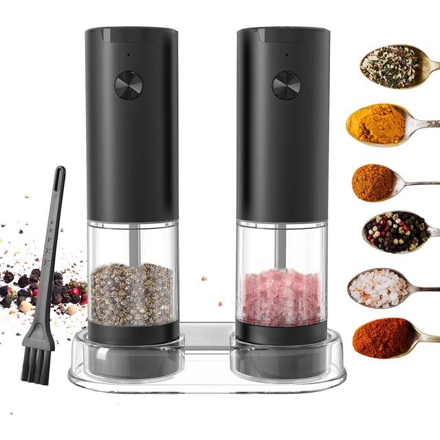 Electric Salt and Pepper Grinder Set with Storage Base Refillable Spice Grinder Battery Operated 5 svart