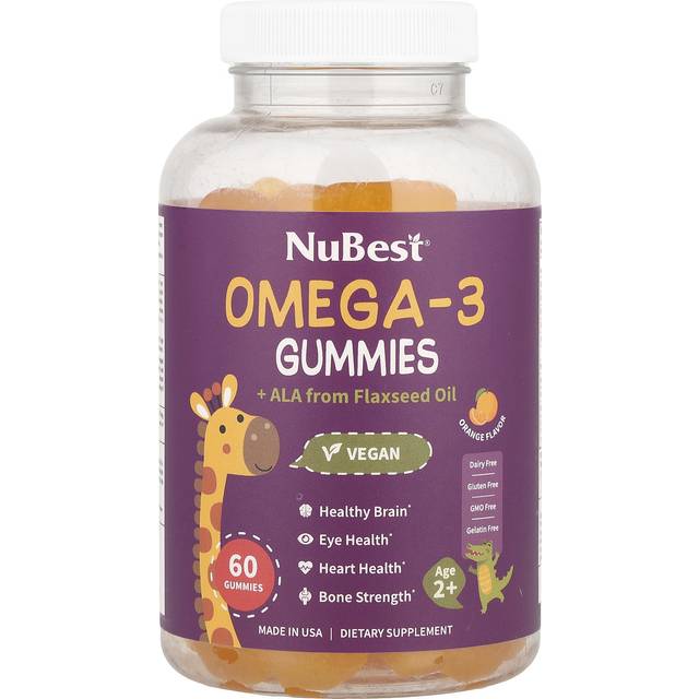 NuBest  Omega-3 Gummies + ALA from Flaxseed Oil  Age 2+  Orange  60 Gummies