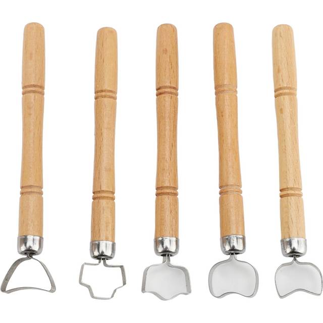 5Pcs Sculpture Scraper Wooden Handle Stainless Steel Cutter Depth Adjustable Pottery Handle Carving
