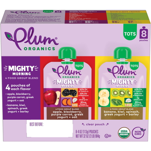 Plum Organics Food Group Toddler Mighty Morning Variety Pack 8 Pouches