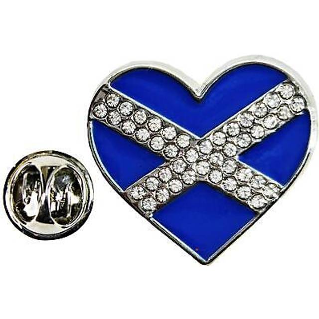 Pin Badge Scottish Crystal Stones Heart Shape Saltire Scotland Flag