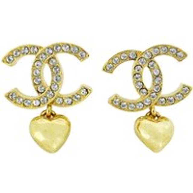 Womens Preloved CC Heart Earrings Crystal Style Wo - Gold - Metallics - One Size