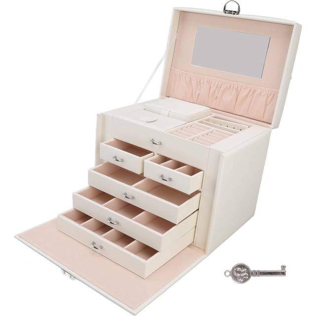 Synthetic Leather Huge Jewelry Box Large Capacity Multi Layers White European Style Jewelry Box