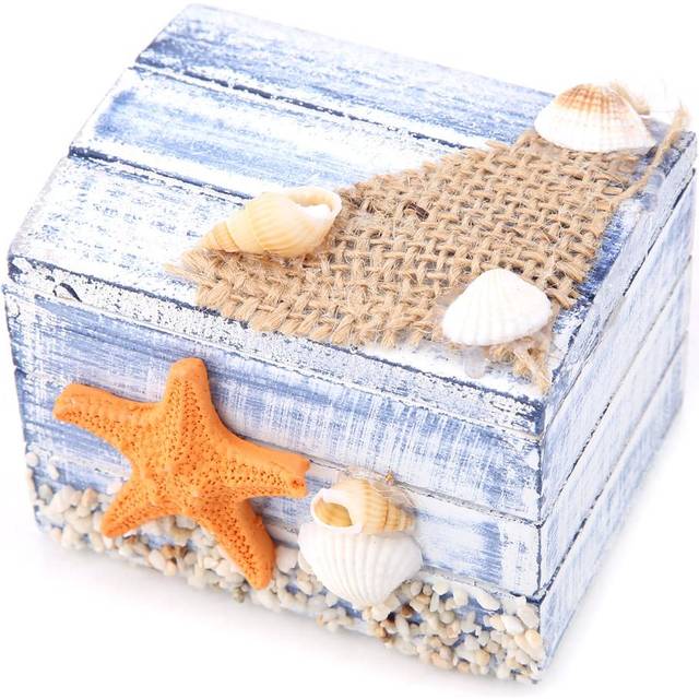 Mediterranean Style Wooden Jewelry Box Portable Small Storage Case(starfish)