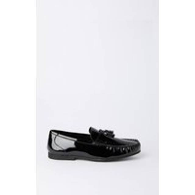 Mens Black Patent Smart Tassel Penny Loafers