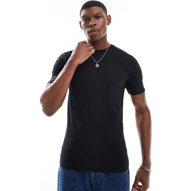 River Island Essentials Muscle Fit T-Shirt - Black, Black, Size L, Men