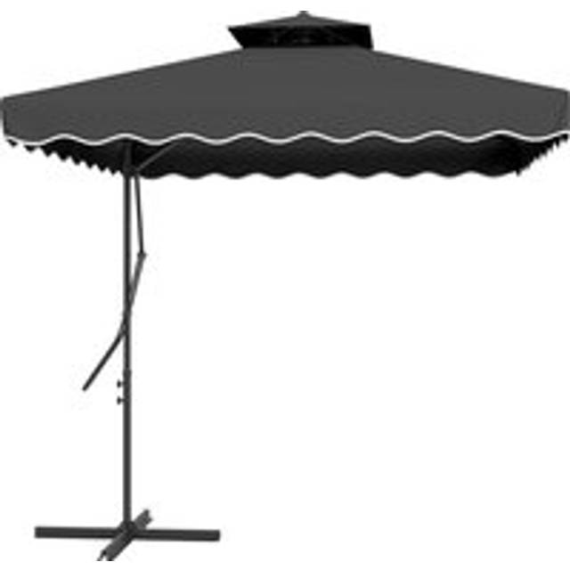 Outsunny 2.5m Cantilever Parasol with Easy Lever, Square Double Top Garden Parasol Umbrella with Ruffles and Cross Base, Overhanging Outdoor Sun Shade