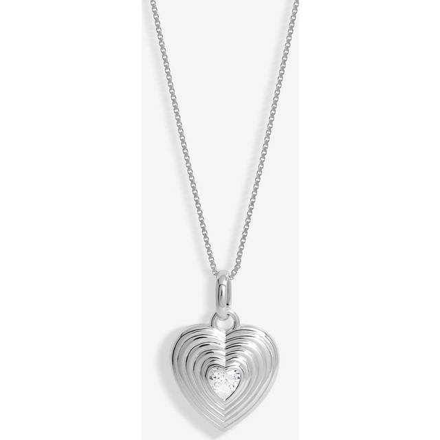 Sterling Silver 925 Ridged Cubic Zirconia Heart Pendant - One Size