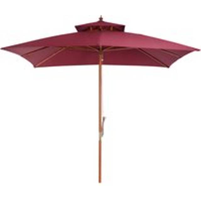 3 x 3 meter Patio Parasol Garden Umbrellas Sunshade Outdoor Wood Wooden Parasol Canopy Double Tier Wine Red