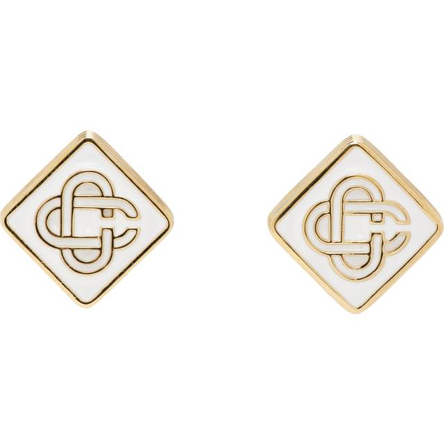 Casablanca Gold Monogram Logo Stud Earrings - BLUE/ GOLD - UNI