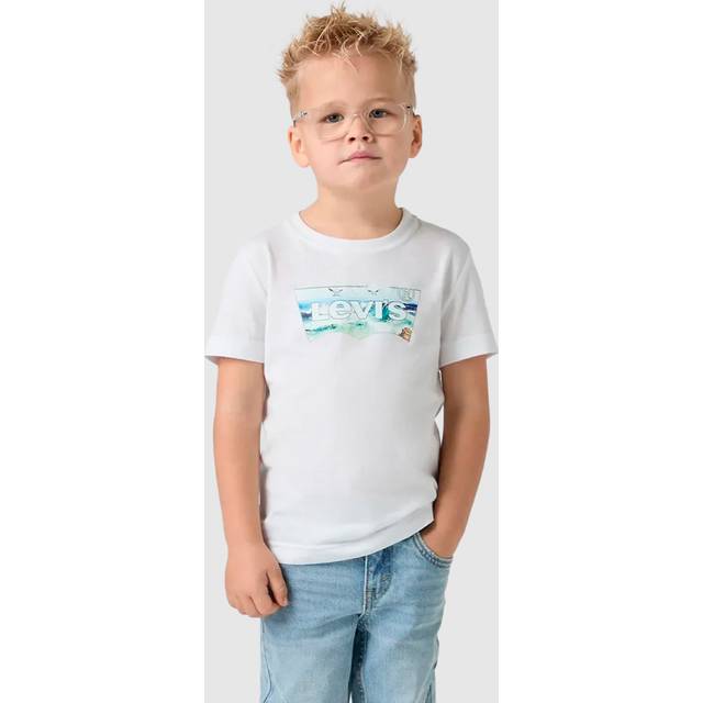 Levi's Boys Crashing Waves Short Sleeve Batwing T-Shirt - White, White, Size 5 Years - 5 YEARS