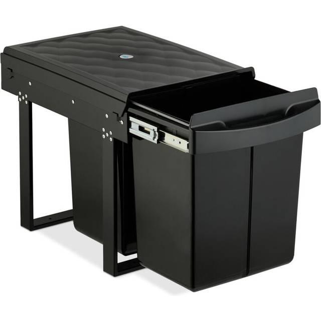 Pull Out Kitchen Bin, 2 Compartments, 2 x 20L, 41.3x34x51.8 cm, Cupboard, Built-In Rubbish Disposal, Black - Relaxdays