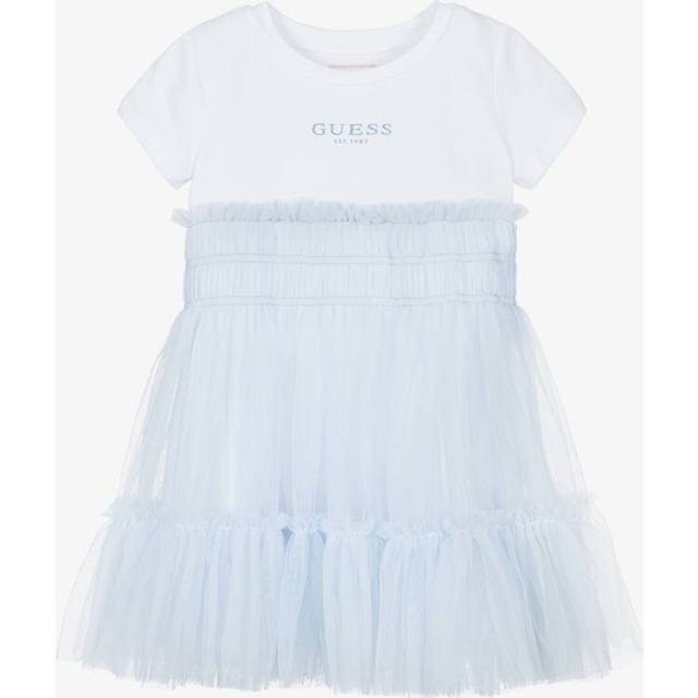 Guess Girls White & Blue Cotton & Tulle Dress - 6-7 year