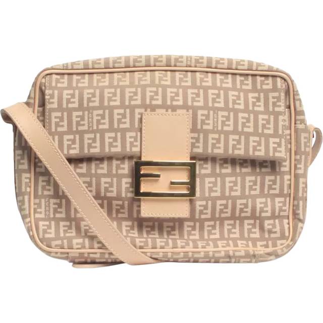 Pre-loved Fendi Zucchino Canvas and Leather Shoulder Bag, Pink