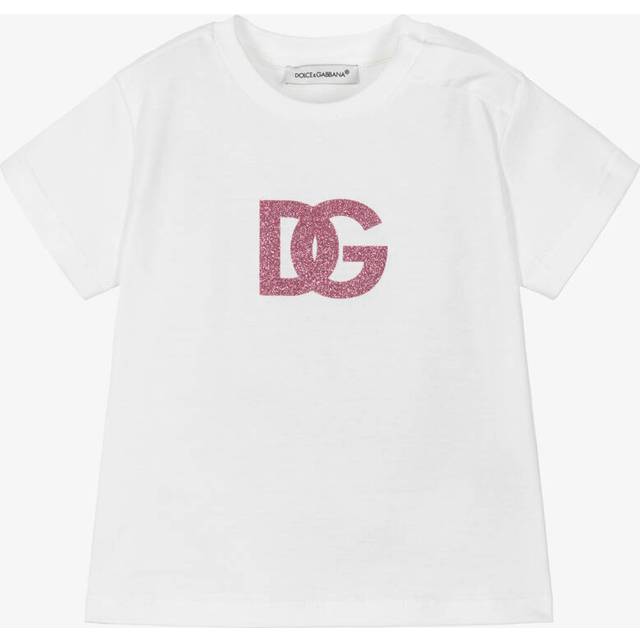Dolce & Gabbana Girls Glitter DG Logo T-Shirt in White 9 - 12 Months By Childsplay Clothing