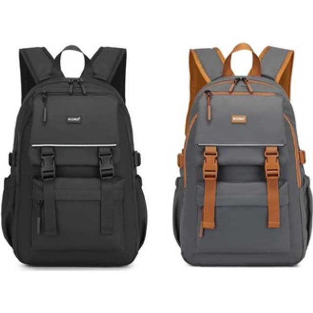 EQ2416 - Kono PVC Coated Urban Water-Resistant Backpack with Reflective Safety Straps and Multi-Compartment Design - Grey and Brown