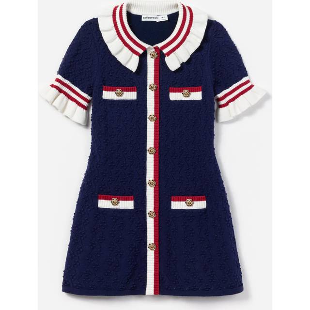 Self Portrait, Dresses, female, Blue, 8 Y, Textured Knit Dress with Hearts