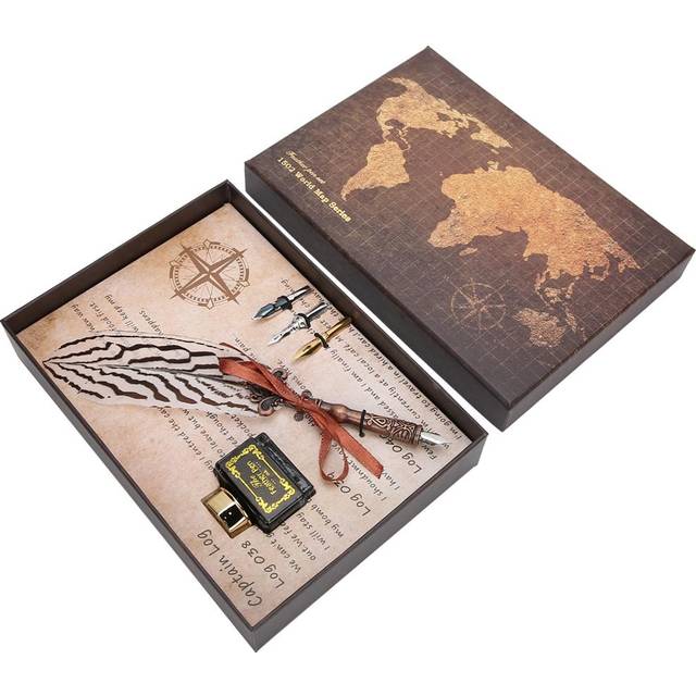 Feather Pen Set Natural Pattern Writing Tools Retro Craft Collection for Banquet SignatureWhite white