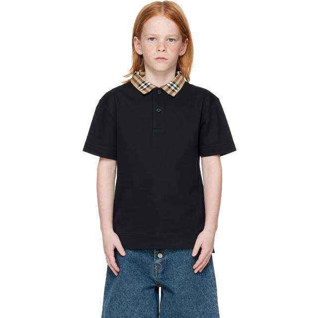 Burberry, T-Shirts, male, Black, 10 Y, Polo Shirt with Vintage Check Collar
