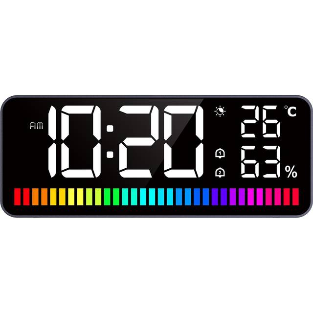 LED Alarm Clock with Rhythm Light Bar Night Light Digital Clock Large Display Temperature and black