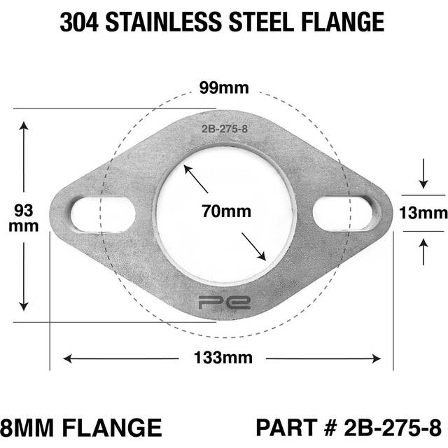 2.75 inch id 2 bolt exhaust flange 8mm thick 304 stainless steel