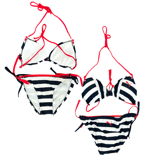 Puma women's triangle bikini navy & white bikini set -