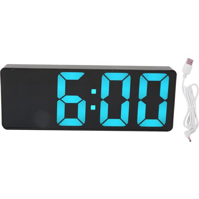 Digital Alarm Clock USB Battery Powered Large Blue Number Desktop LED Mirror Clock with Temp Display for Bedroom Office