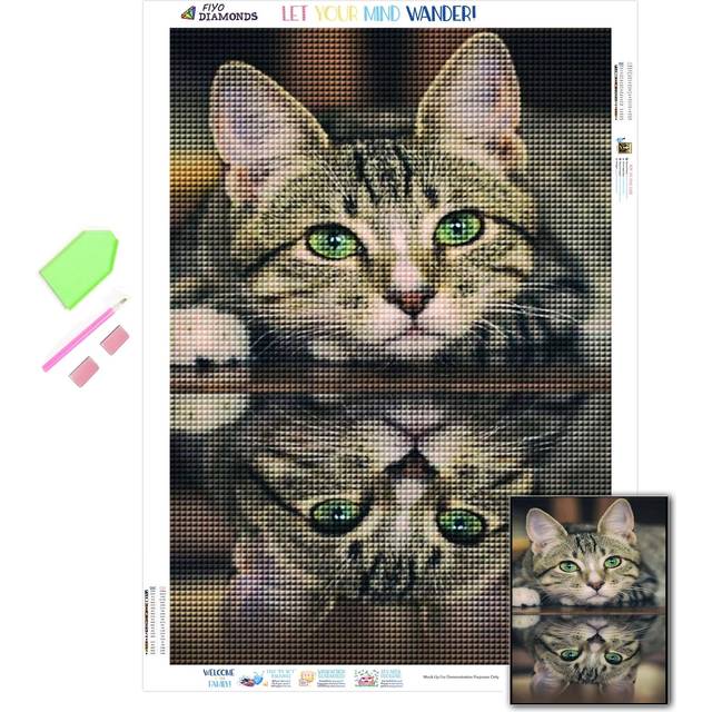 Full Diamond Diamond Painting Cat Cross Stitch on Water 5D Diamond Embroidery Animal Mosaic Animal Art Rhinestone Home Decoration Full Round 20X30CM