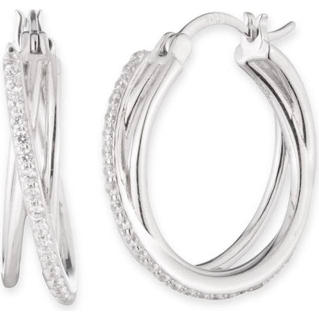 Lauren Ralph Lauren Sterling Silver Pavé Criss Cross Hoop Earrings