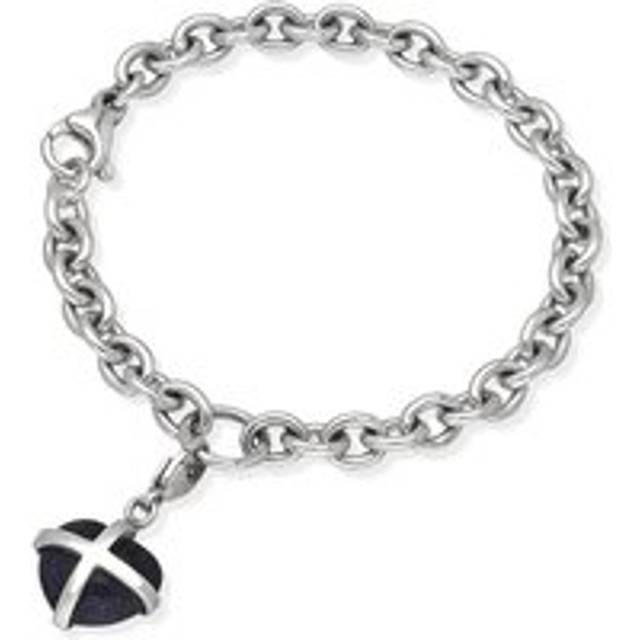 Sterling Silver Blue Goldstone Small Cross Heart Charm Bracelet D - Option1 Value Silver