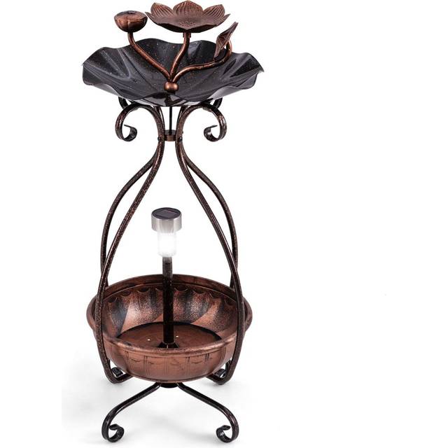 79 cm Solar Outdoor Bird Bath with Flower Planter Base and LED Light-Bronze