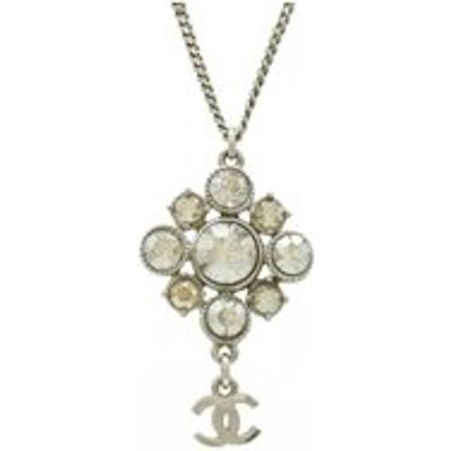 Womens Preloved Crystal CC Pendant Necklace SilverTone Wo - Grey - One Size